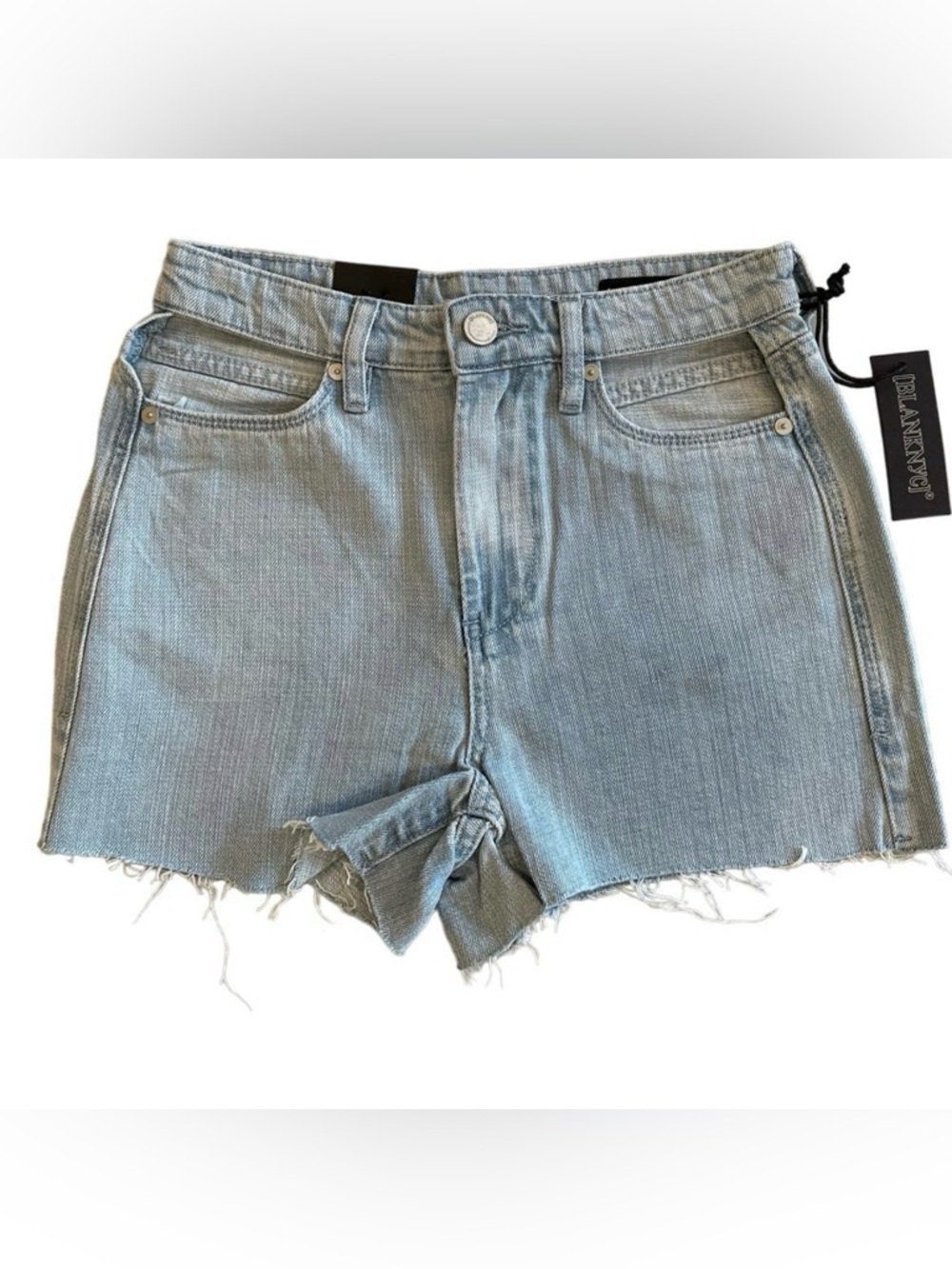 Blank NYC Blue Cut Out Pockets Cotton High Rise Raw Hem Denim Shorts 26 NWT